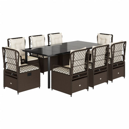 Set da Pranzo da Giardino 9pz con Cuscini Marrone in Polyrattan - homemem39