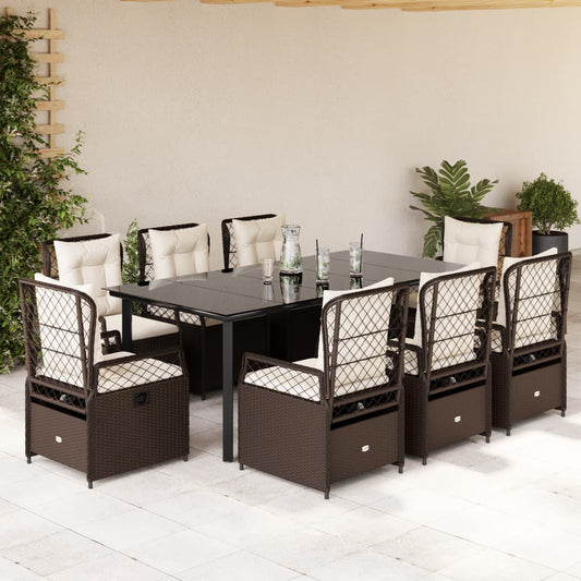 Set da Pranzo da Giardino 9pz con Cuscini Marrone in Polyrattan - homemem39