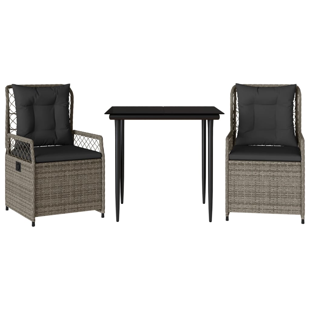 Set da Pranzo da Giardino 3 pz con Cuscini in Polyrattan Grigio | homemem39