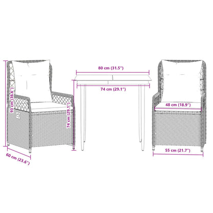 Set da Pranzo da Giardino 3 pz con Cuscini in Polyrattan Grigio | homemem39
