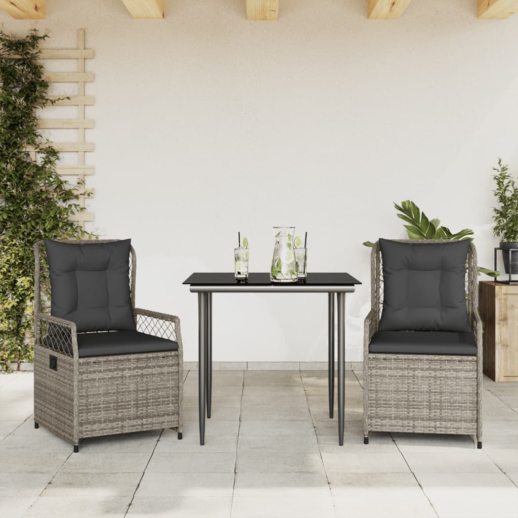 Set da Pranzo da Giardino 3 pz con Cuscini in Polyrattan Grigio | homemem39