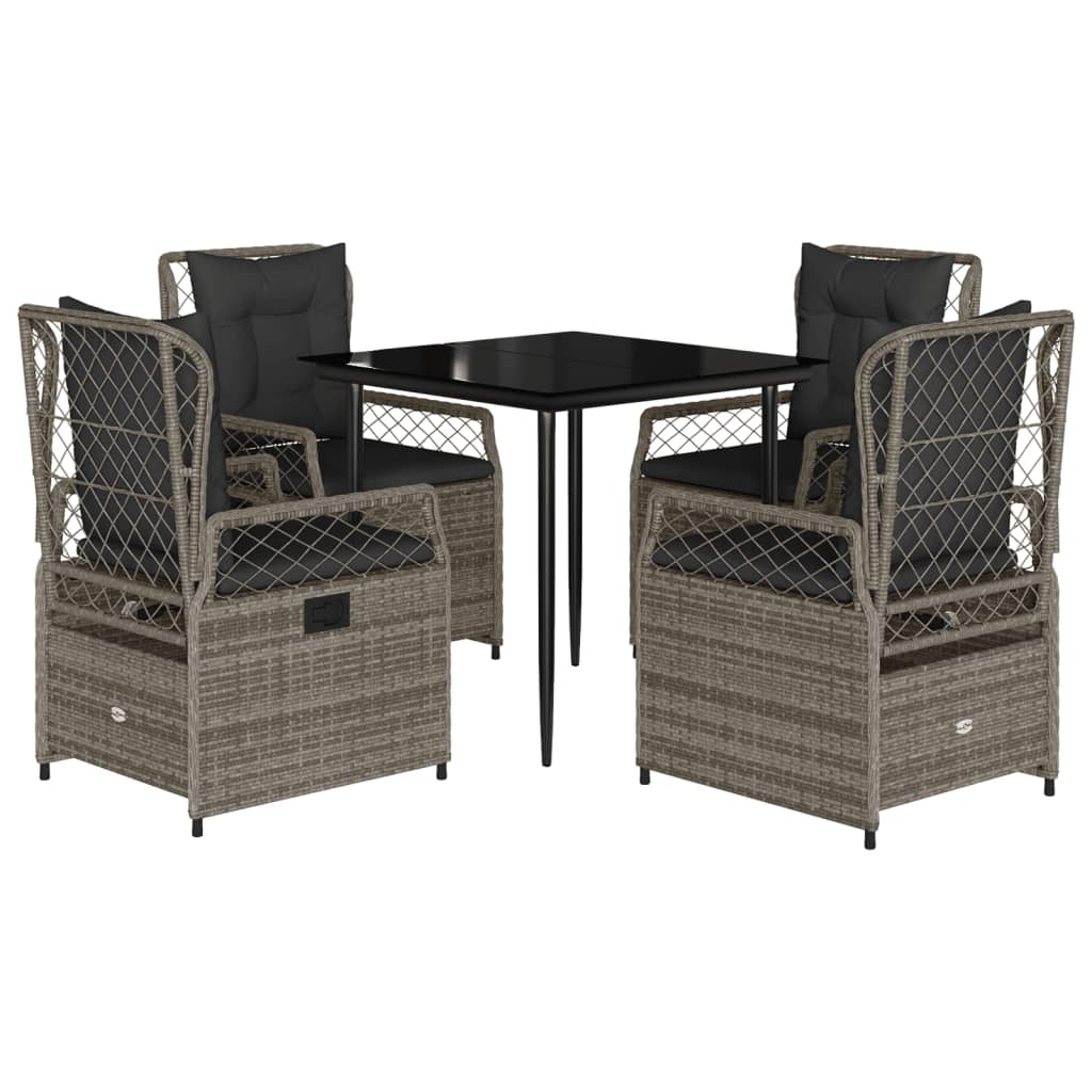 Set da Pranzo da Giardino 5 pz con Cuscini in Polyrattan Grigio | homemem39