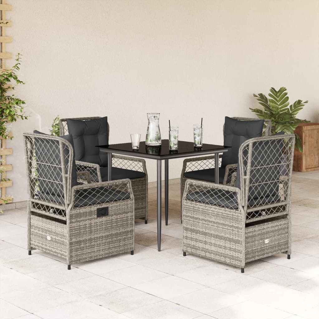 Set da Pranzo da Giardino 5 pz con Cuscini in Polyrattan Grigio - homemem39