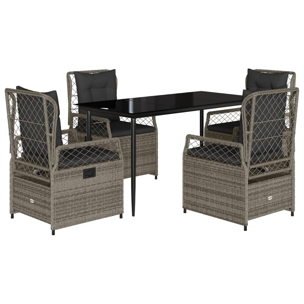 Set da Pranzo da Giardino 5 pz con Cuscini in Polyrattan Grigio - homemem39