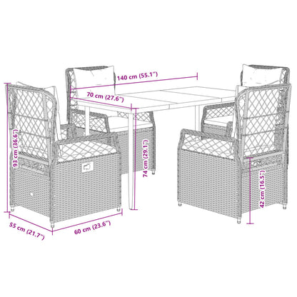 Set da Pranzo da Giardino 5 pz con Cuscini in Polyrattan Grigio | homemem39