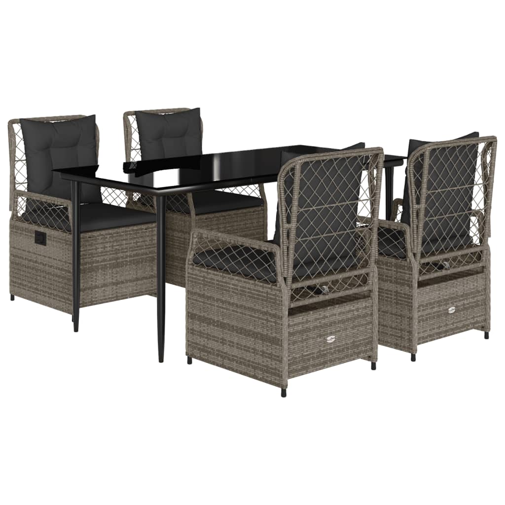 Set da Pranzo da Giardino 5 pz con Cuscini in Polyrattan Grigio | homemem39