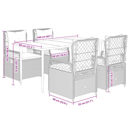 Set da Pranzo da Giardino 5 pz con Cuscini in Polyrattan Grigio | homemem39