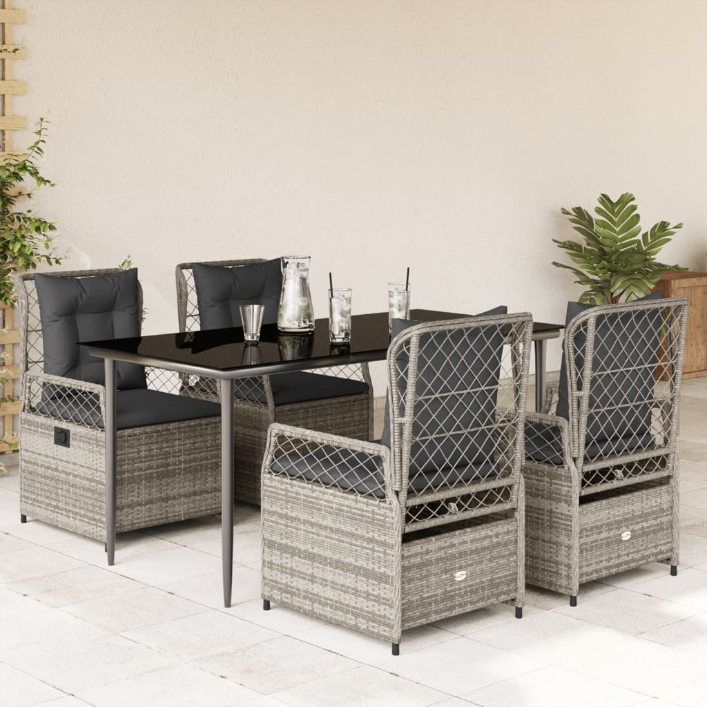 Set da Pranzo da Giardino 5 pz con Cuscini in Polyrattan Grigio | homemem39