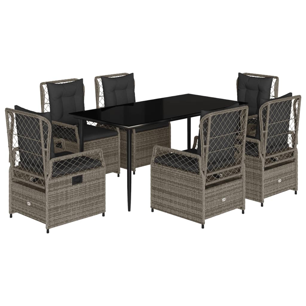 Set da Pranzo da Giardino 7 pz con Cuscini in Polyrattan Grigio | homemem39