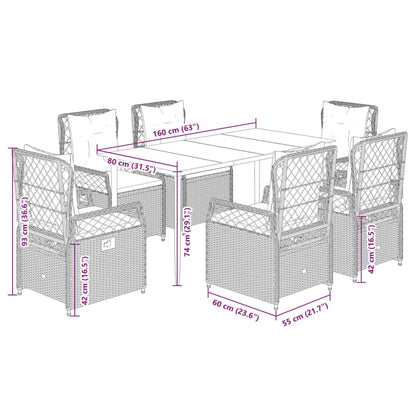 Set da Pranzo da Giardino 7 pz con Cuscini in Polyrattan Grigio - homemem39