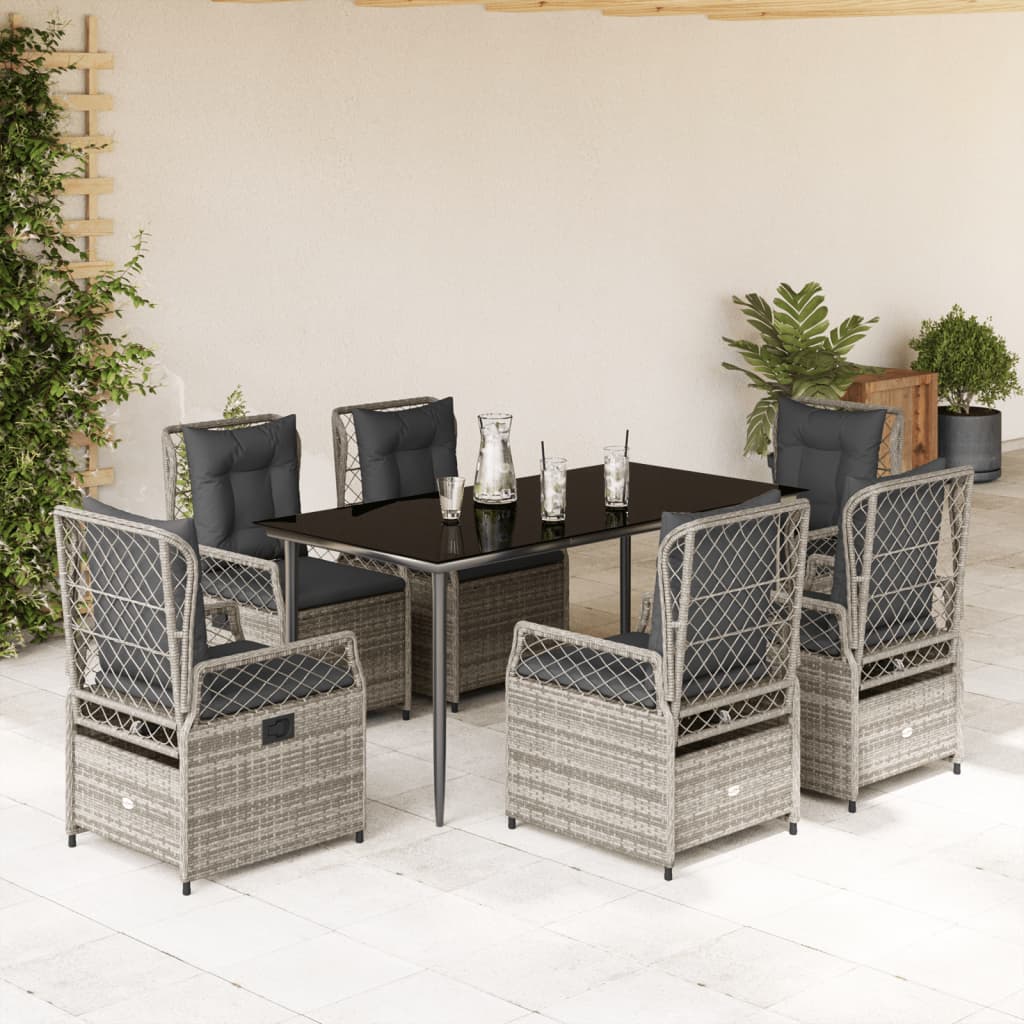 Set da Pranzo da Giardino 7 pz con Cuscini in Polyrattan Grigio | homemem39