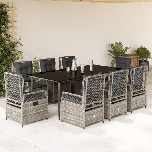 Set da Pranzo da Giardino 9 pz con Cuscini in Polyrattan Grigio - homemem39