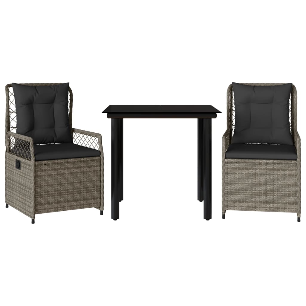 Set da Pranzo da Giardino 3 pz con Cuscini in Polyrattan Grigio - homemem39