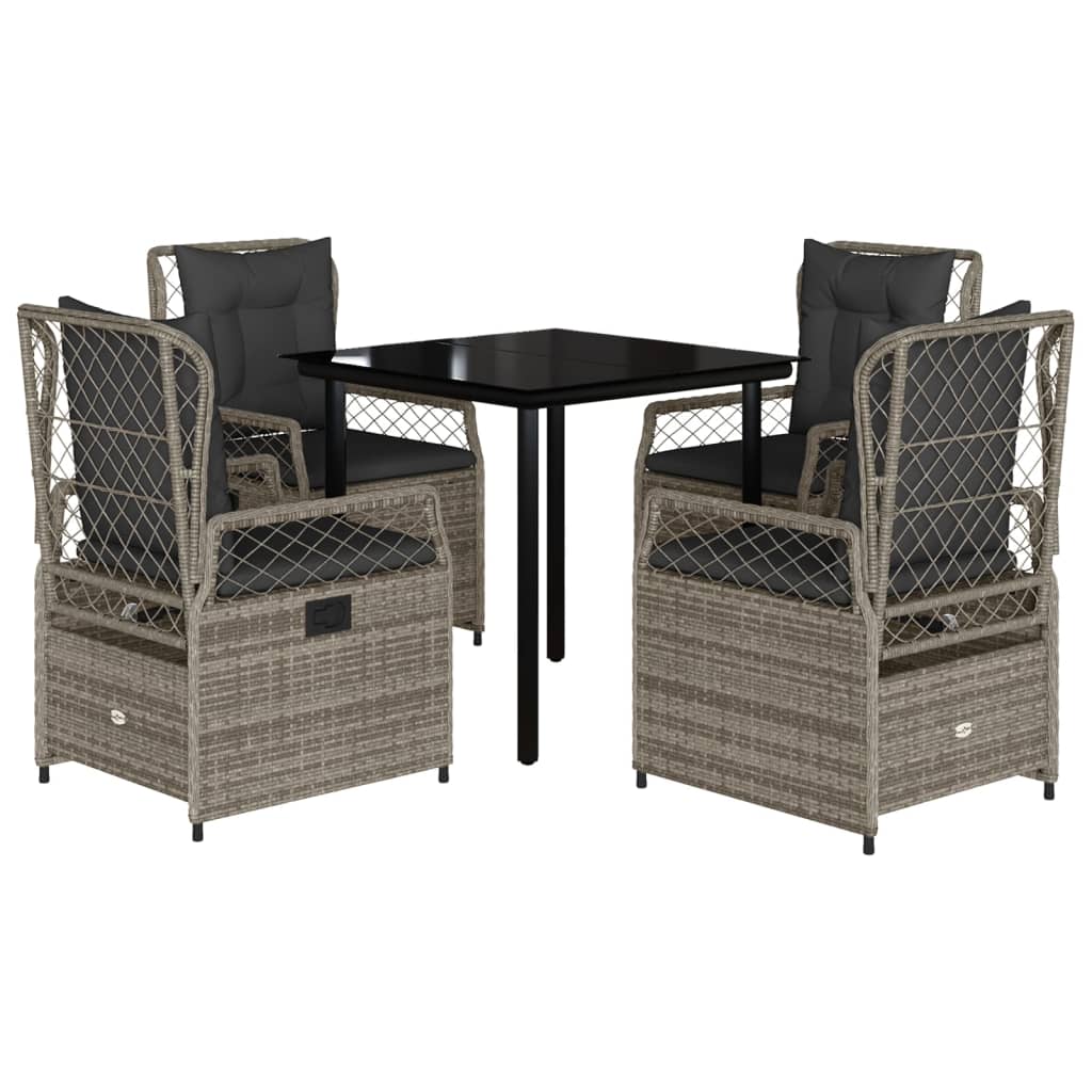 Set da Pranzo da Giardino 5 pz con Cuscini in Polyrattan Grigio | homemem39