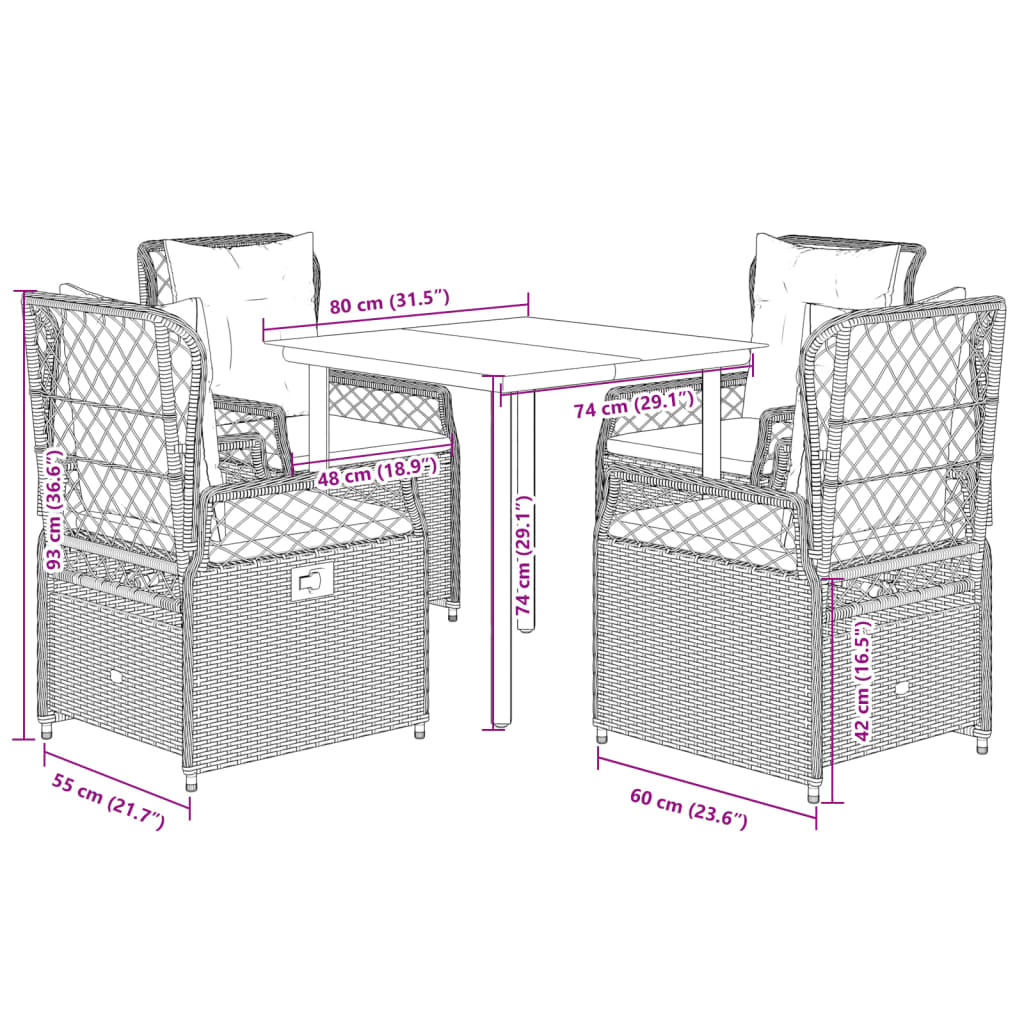 Set da Pranzo da Giardino 5 pz con Cuscini in Polyrattan Grigio | homemem39