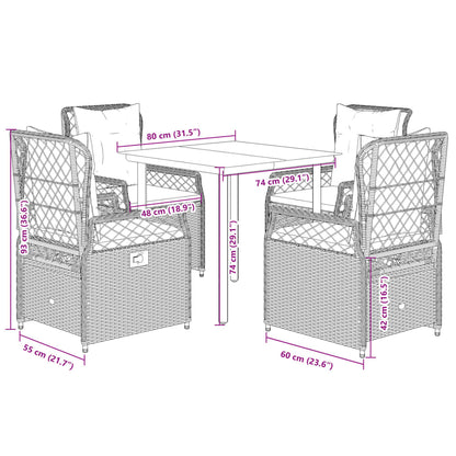 Set da Pranzo da Giardino 5 pz con Cuscini in Polyrattan Grigio | homemem39