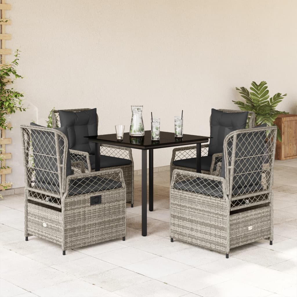 Set da Pranzo da Giardino 5 pz con Cuscini in Polyrattan Grigio - homemem39