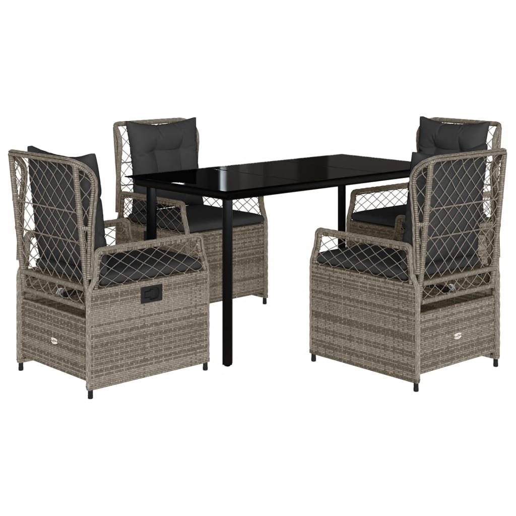 Set da Pranzo da Giardino 5 pz con Cuscini in Polyrattan Grigio | homemem39
