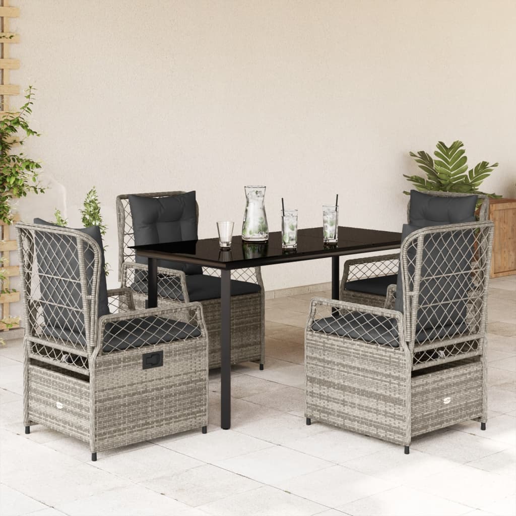 Set da Pranzo da Giardino 5 pz con Cuscini in Polyrattan Grigio - homemem39