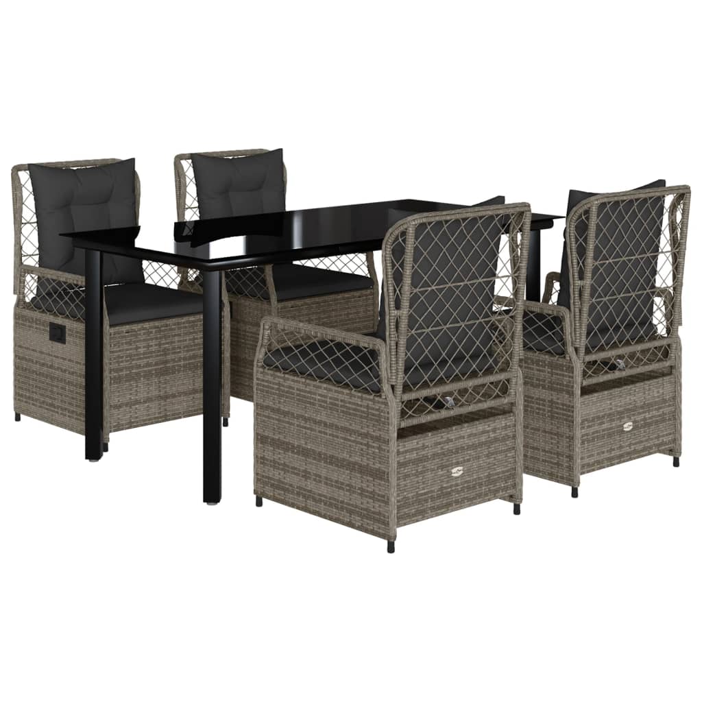 Set da Pranzo da Giardino 5 pz con Cuscini in Polyrattan Grigio | homemem39