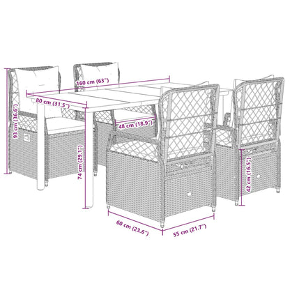 Set da Pranzo da Giardino 5 pz con Cuscini in Polyrattan Grigio | homemem39