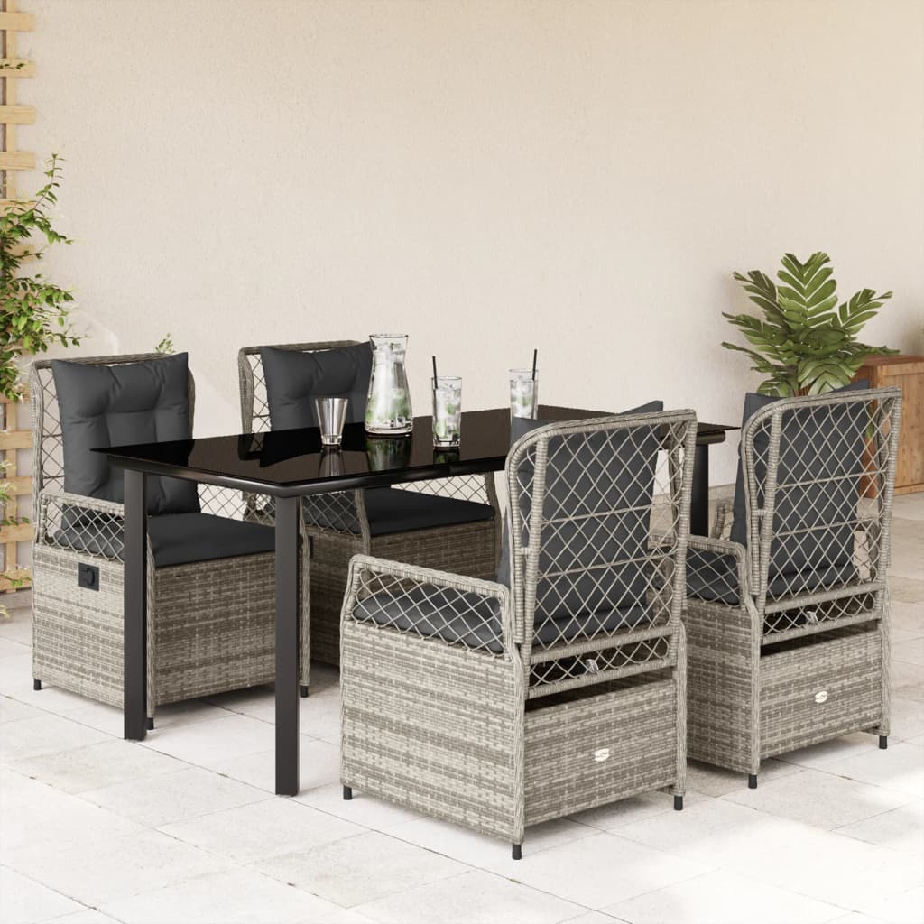 Set da Pranzo da Giardino 5 pz con Cuscini in Polyrattan Grigio | homemem39