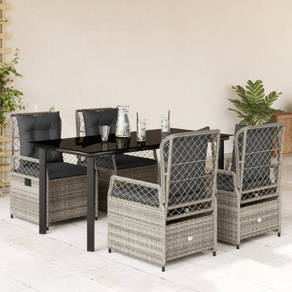Set da Pranzo da Giardino 5 pz con Cuscini in Polyrattan Grigio - homemem39