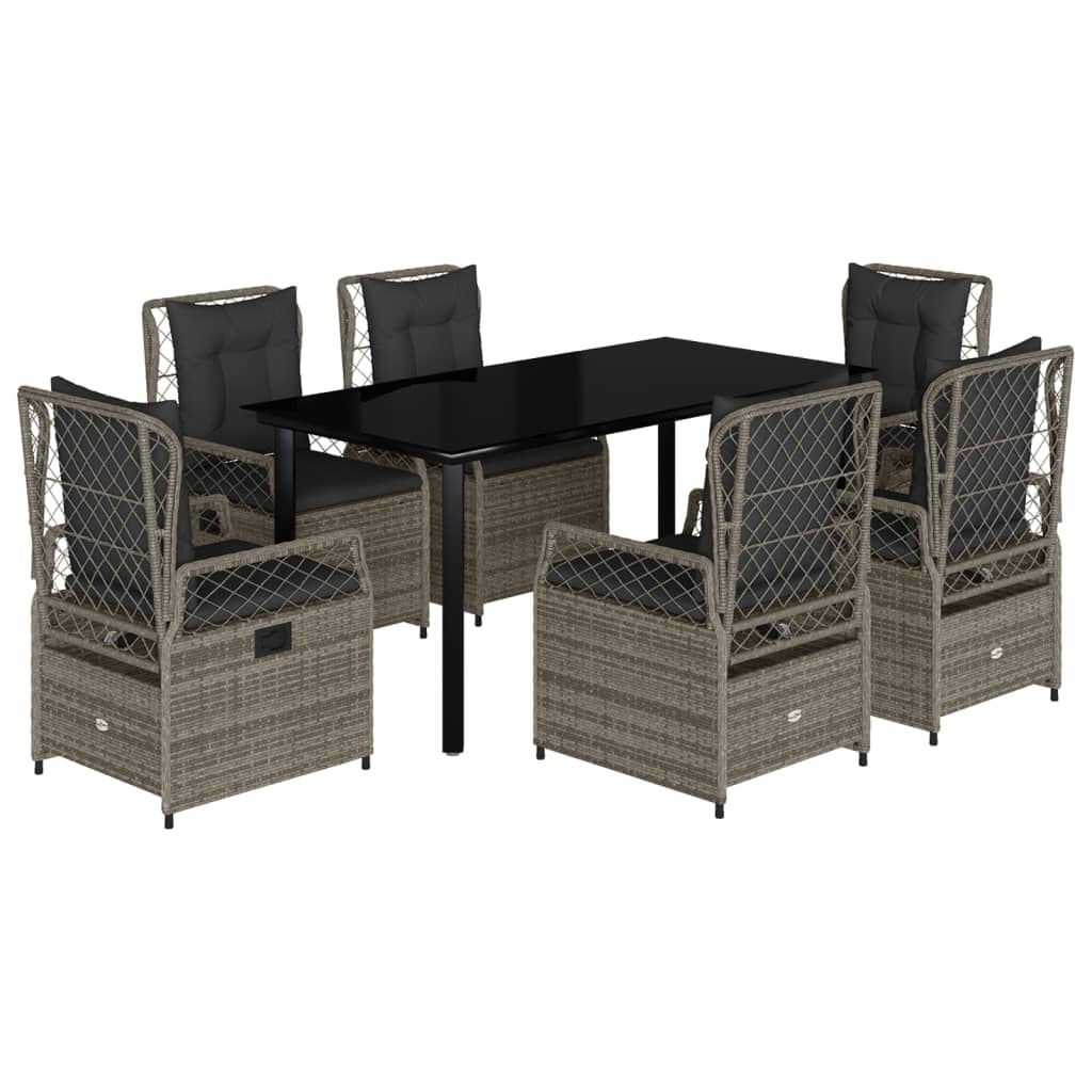 Set da Pranzo da Giardino 7 pz con Cuscini in Polyrattan Grigio | homemem39