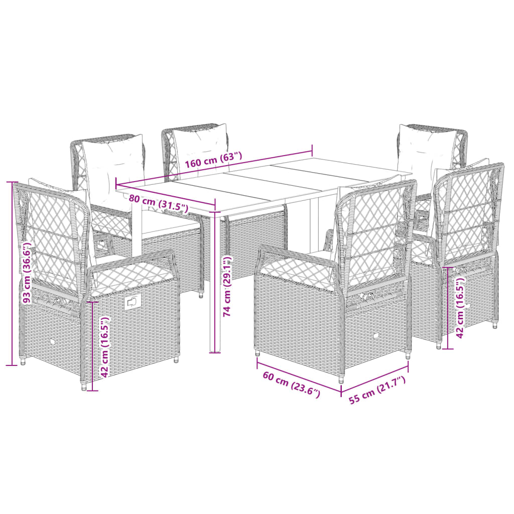Set da Pranzo da Giardino 7 pz con Cuscini in Polyrattan Grigio | homemem39