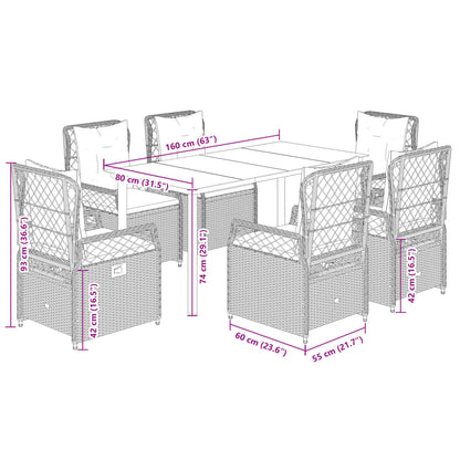 Set da Pranzo da Giardino 7 pz con Cuscini in Polyrattan Grigio | homemem39