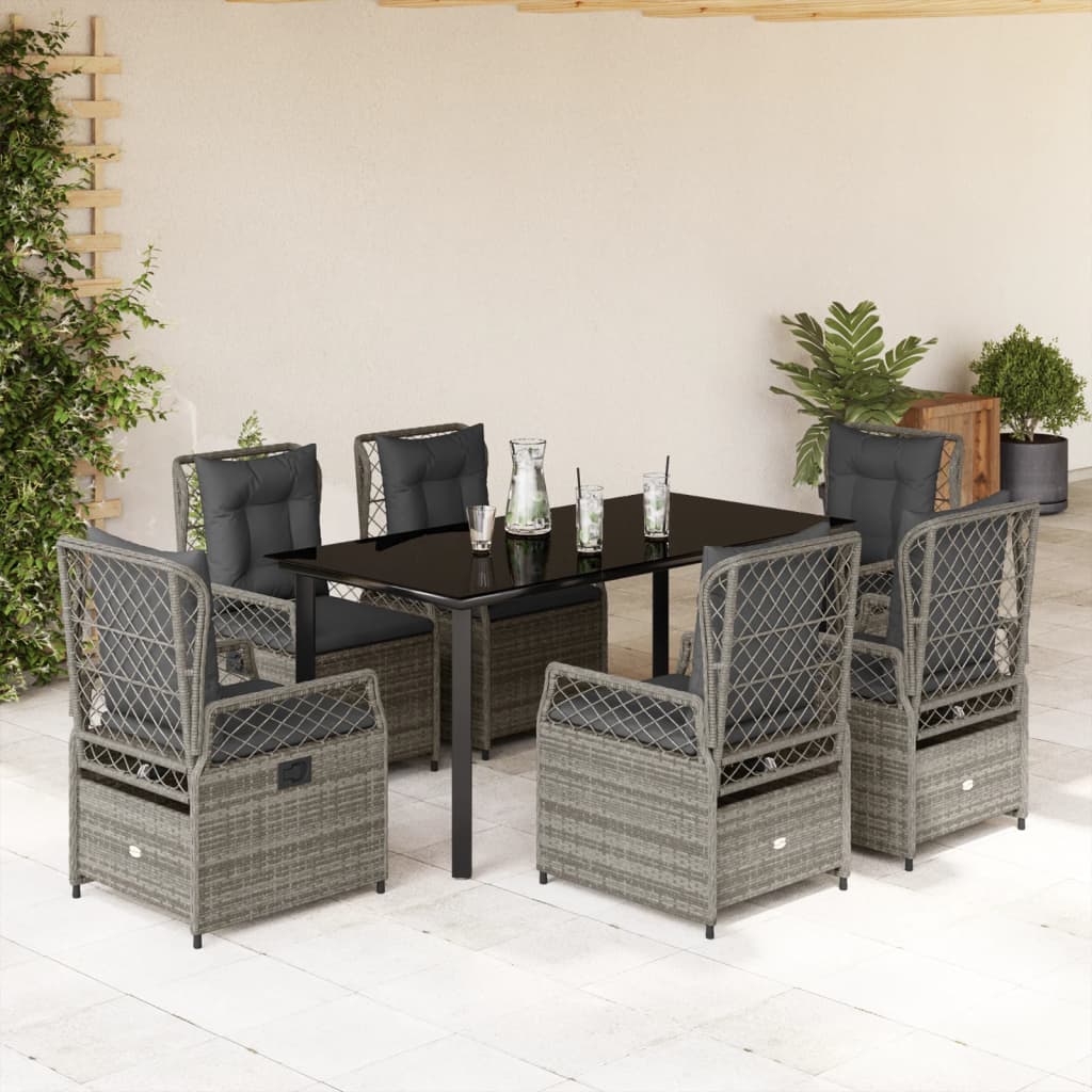 Set da Pranzo da Giardino 7 pz con Cuscini in Polyrattan Grigio | homemem39