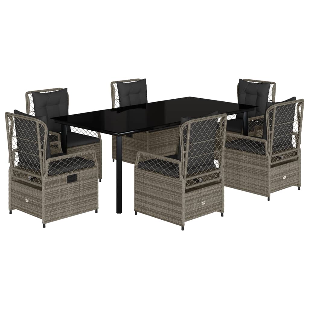 Set da Pranzo da Giardino 7 pz con Cuscini in Polyrattan Grigio | homemem39