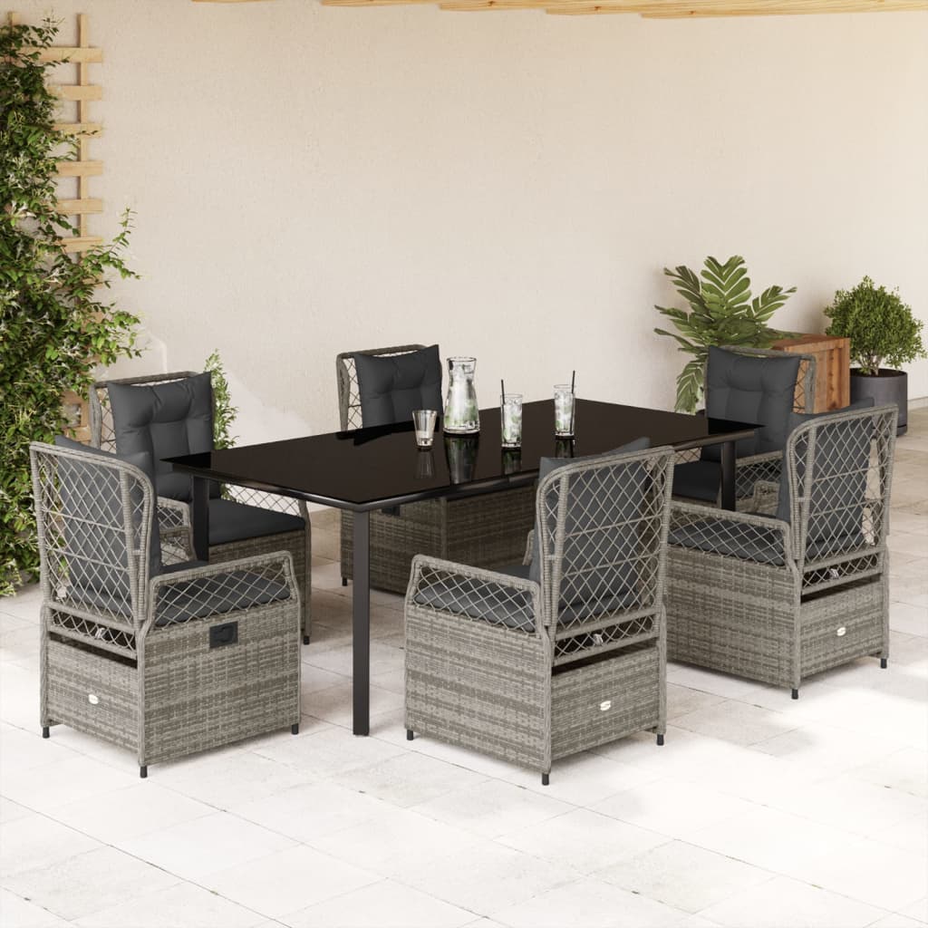 Set da Pranzo da Giardino 7 pz con Cuscini in Polyrattan Grigio | homemem39