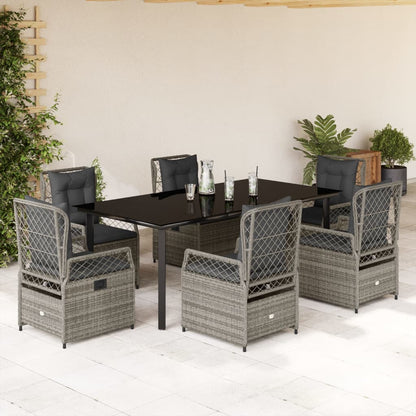 Set da Pranzo da Giardino 7 pz con Cuscini in Polyrattan Grigio | homemem39