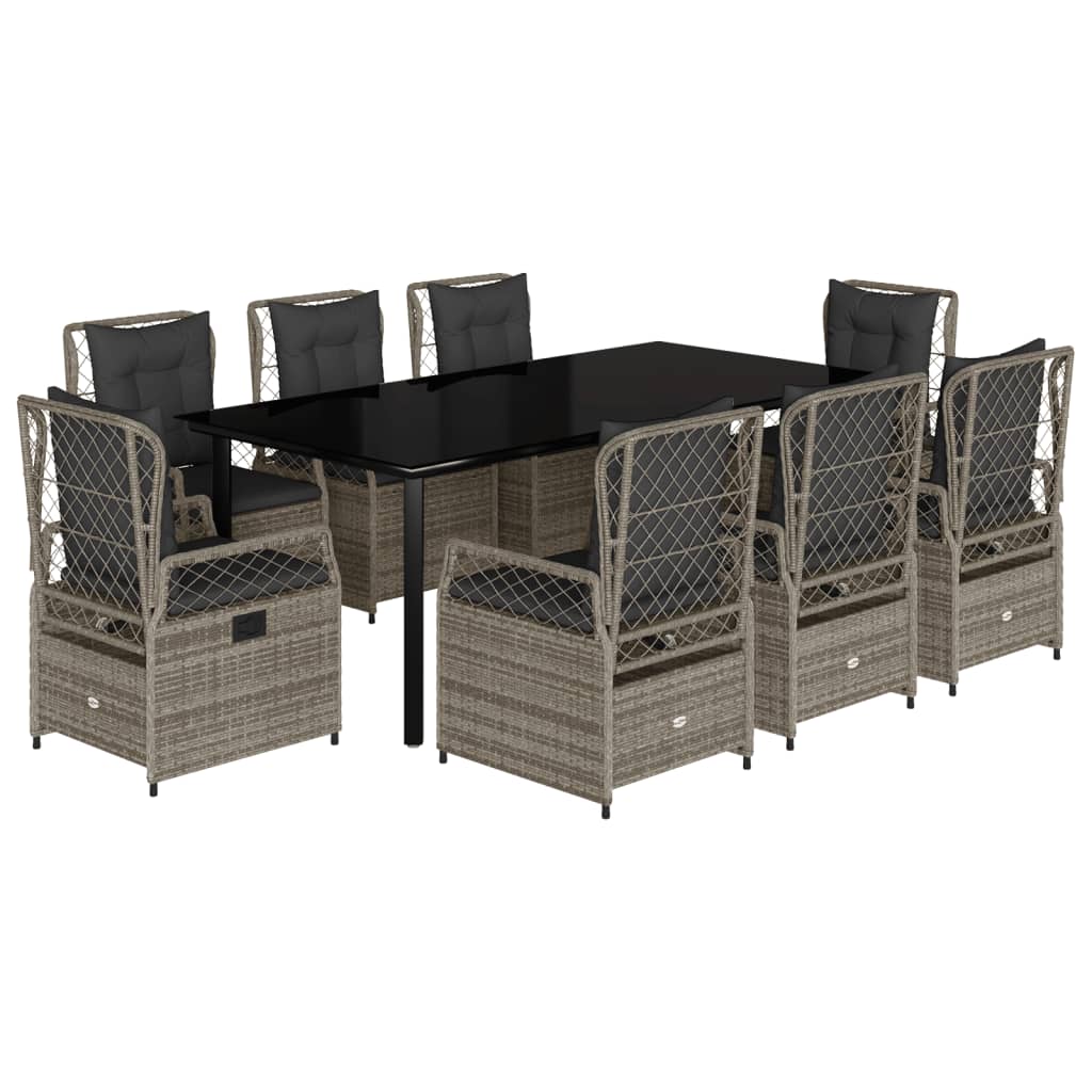 Set da Pranzo da Giardino 9 pz con Cuscini in Polyrattan Grigio | homemem39