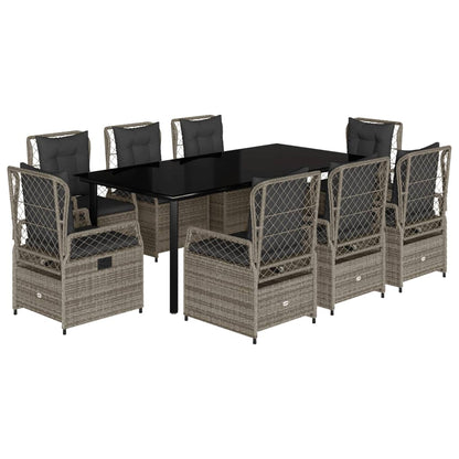 Set da Pranzo da Giardino 9 pz con Cuscini in Polyrattan Grigio | homemem39