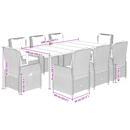 Set da Pranzo da Giardino 9 pz con Cuscini in Polyrattan Grigio | homemem39