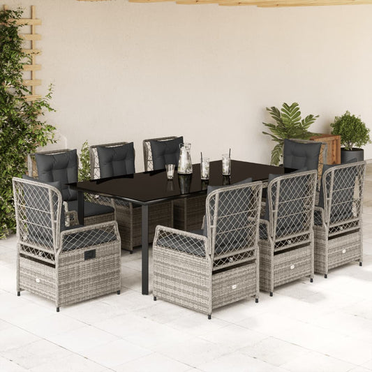 Set da Pranzo da Giardino 9 pz con Cuscini in Polyrattan Grigio - homemem39