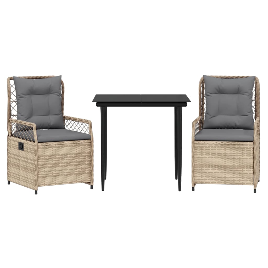 Set da Pranzo da Giardino 3 pz con Cuscini Beige in Polyrattan - homemem39