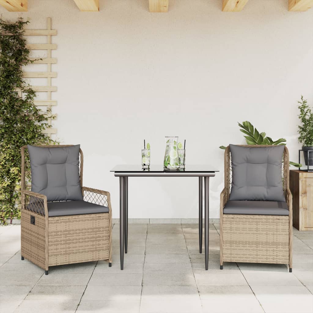 Set da Pranzo da Giardino 3 pz con Cuscini Beige in Polyrattan | homemem39