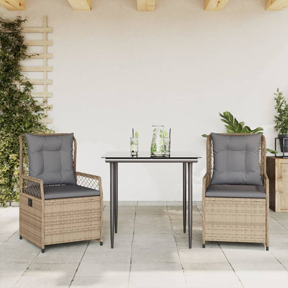 Set da Pranzo da Giardino 3 pz con Cuscini Beige in Polyrattan | homemem39