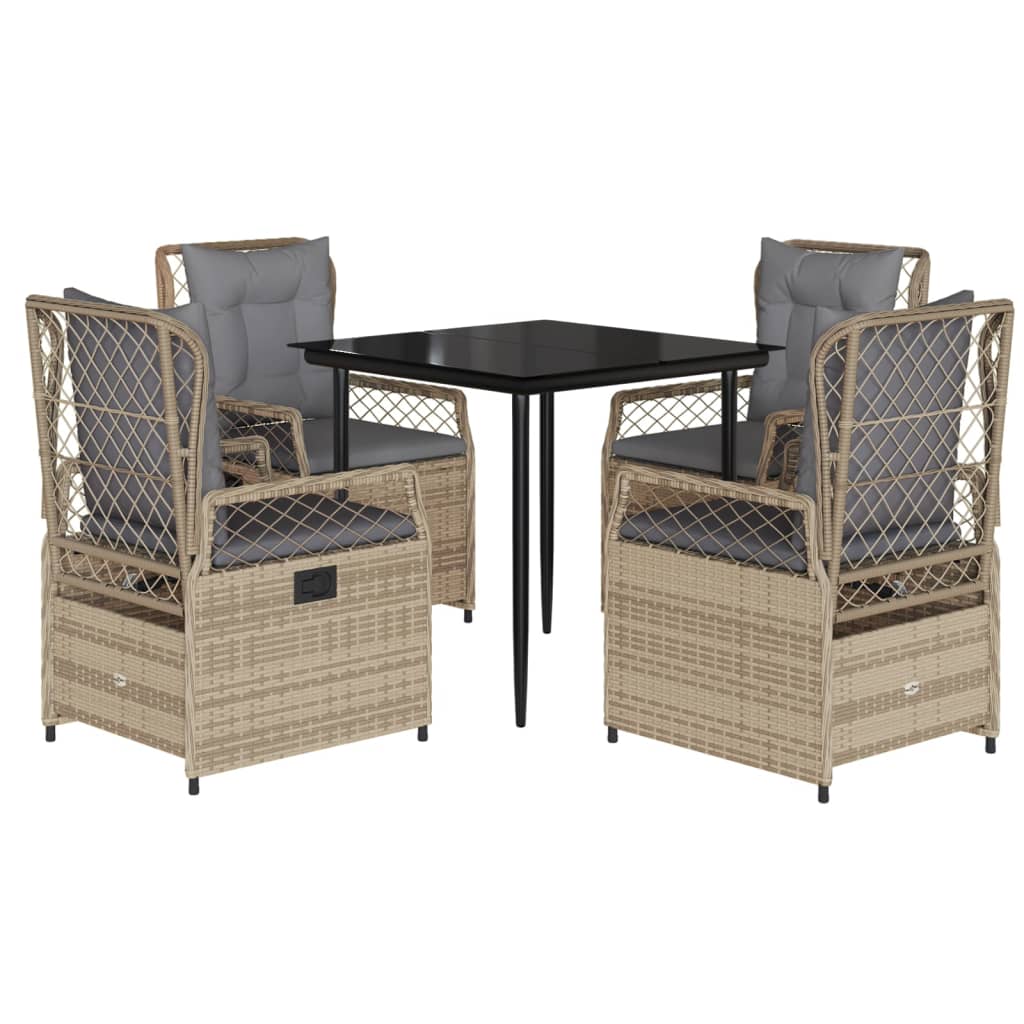 Set da Pranzo da Giardino 5 pz con Cuscini Beige in Polyrattan - homemem39