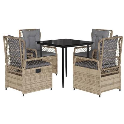 Set da Pranzo da Giardino 5 pz con Cuscini Beige in Polyrattan - homemem39