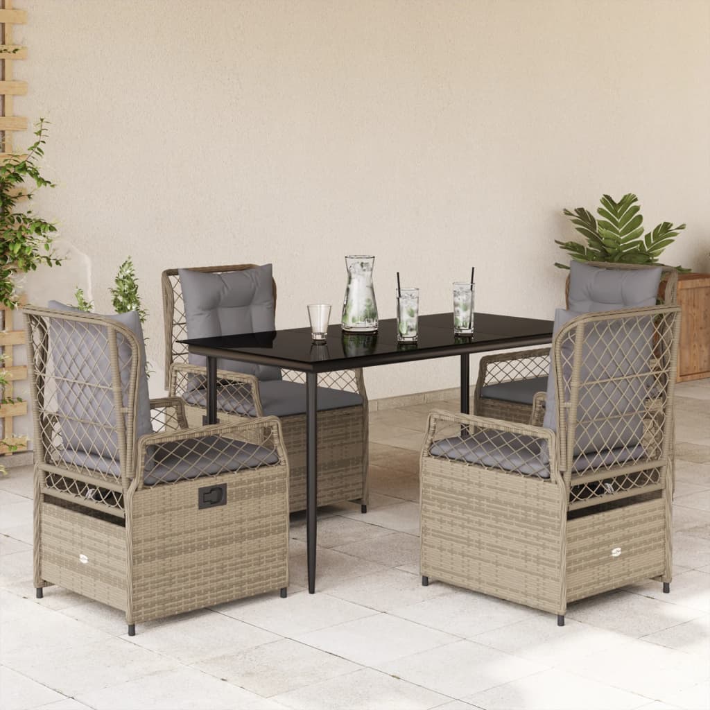 Set da Pranzo da Giardino 5 pz con Cuscini Beige in Polyrattan - homemem39