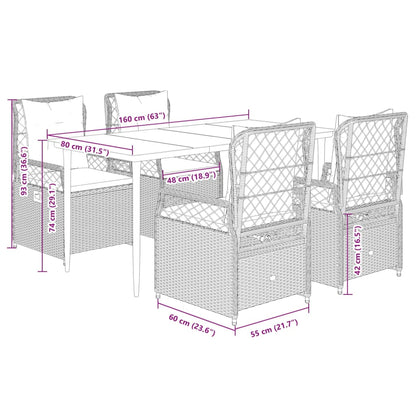Set da Pranzo da Giardino 5 pz con Cuscini Beige in Polyrattan | homemem39