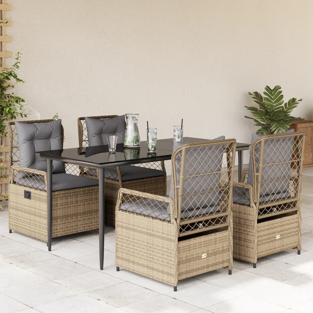 Set da Pranzo da Giardino 5 pz con Cuscini Beige in Polyrattan - homemem39