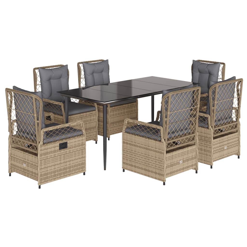 Set da Pranzo da Giardino 7 pz con Cuscini Beige in Polyrattan | homemem39