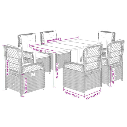 Set da Pranzo da Giardino 7 pz con Cuscini Beige in Polyrattan | homemem39