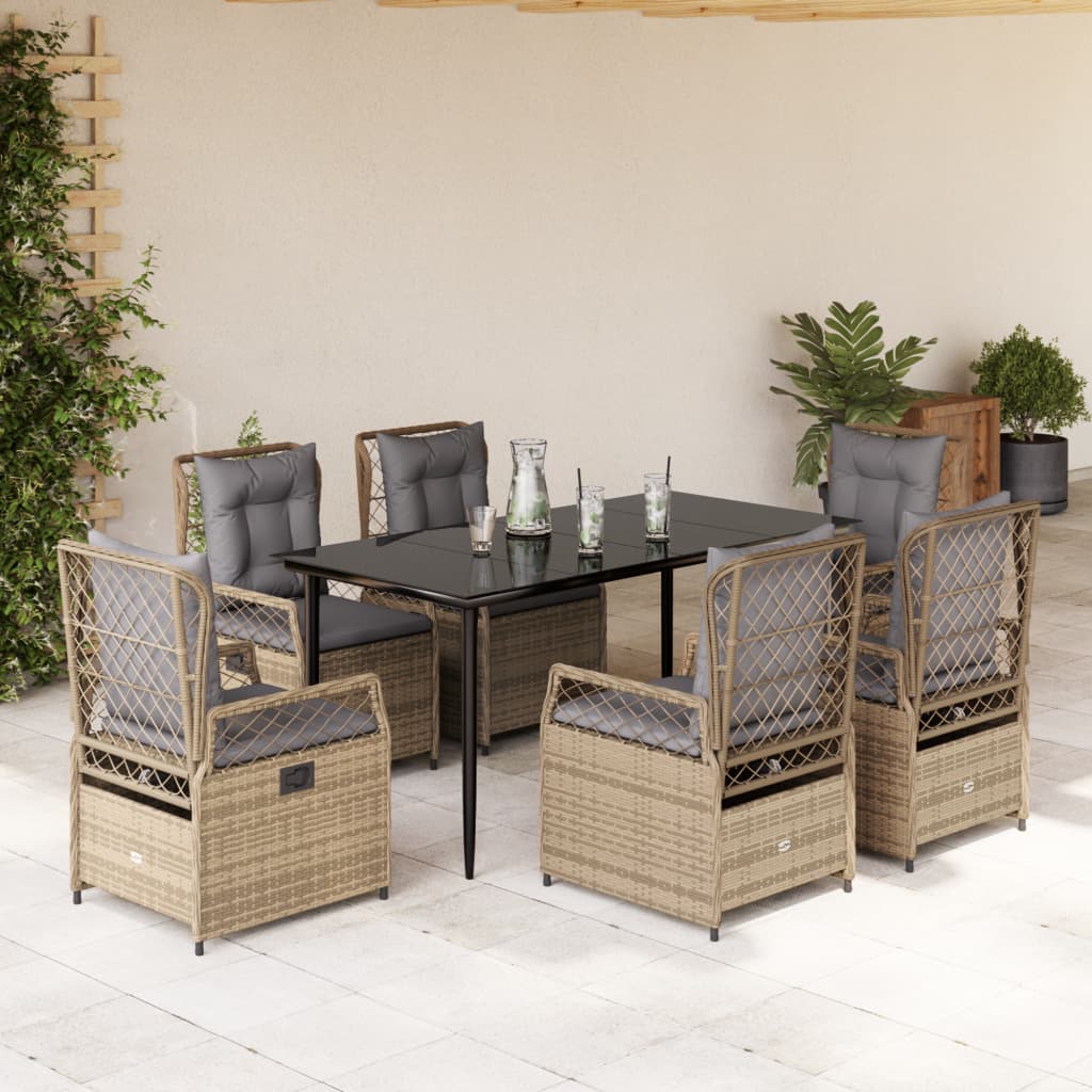 Set da Pranzo da Giardino 7 pz con Cuscini Beige in Polyrattan | homemem39
