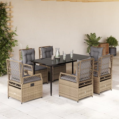 Set da Pranzo da Giardino 7 pz con Cuscini Beige in Polyrattan | homemem39